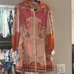 Floral Long Sleeve Dress - Pink and Orange